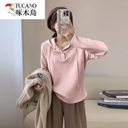 啄木鳥(niǎo)（TUCANO）春秋新款純.棉長(cháng)袖t連帽打底衫內搭短款上衣女裝小個(gè)子百搭潮流 粉色 M (建議100斤以?xún)?