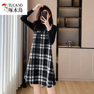 啄木鳥(niǎo)（TUCANO）品牌2025秋冬新款設計感格紋毛呢背心裙寬松顯瘦小個(gè)子連衣裙兩件 黑格單裙 優(yōu)質(zhì)版 S