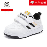 巴布豆（BOBDOG）女童軟底學(xué)步鞋春秋款官方旗艦店 白_黑 21 _內長(cháng)14.0_適合腳長(cháng)13.0