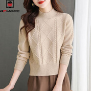 AEMAPE毛衣女加絨加厚半高領(lǐng)打底衫2025秋冬新款短款小個(gè)子內搭針織上衣 杏色【單款  不加絨】 M 建議95-110斤