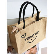 詠幻新款百搭品質(zhì)麻布手提購物袋大容量帆布拉煉煉手提袋單肩斜挎托托 升級大號TOPnTOP笑臉拉煉煉