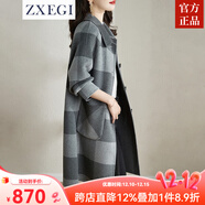 ZXEGI高端早秋女裝外套2025年新款毛呢大衣女中長(cháng)款100%羊毛千鳥(niǎo)格毛呢 灰格子 L
