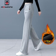 AEMAPE高級灰運動(dòng)闊腿褲女2025春秋冬新款高腰直筒寬松加絨休閑褲長(cháng)褲子 灰色加絨 加絨 XL 29
