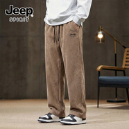 JEEP SPIRIT吉普美式直筒褲男春季居家休閑雪尼爾男士休閑褲寬松顯瘦顯高褲子