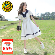 G.duck童裝女童連衣裙夏季薄款洋氣兒童公主裙中大童小女孩夏裝學(xué)院風(fēng)裙 白色蝴蝶結QZ26031- 120 適合身高110-120cm年齡6-7歲