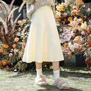 小紅書(shū)2025春新款復古白針織A字高腰半身裙 米白色豎條紋 均碼