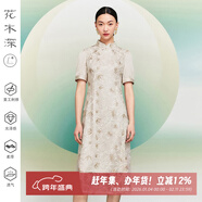 花木深【博主同款】重工刺繡網(wǎng)紗旗袍裙女中式連衣裙竹葉繡花裙子 米金色 M