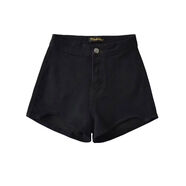 絕殺腰臀比超彈自留款高腰蜜桃臀牛仔短褲性感包臀緊身辣妹熱褲 黑色 M M