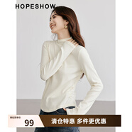 紅袖奧萊2024冬季新款女裝純色壓褶收腰半高領(lǐng)套頭上衣 米白004 L