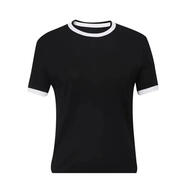 GIRDEAR/哥弟早春氣質(zhì)圓領(lǐng)針織上衣新款百搭拼色短袖T恤女1399733 黑色 2XL 6