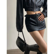 AcupStudio江右上歐美感防走光包臀質(zhì)感高腰辣妹皮短褲女 黑色 S S