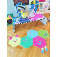 語(yǔ)森憶告別撞款煩惱六邊形地毯任意拼 臥室客廳雙蟲(chóng)人格 桔色 5條組合]喵喵派對（黃）+蕩腳小怪+仰臉笑（ 39x45cm