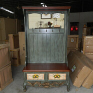 何佳功歐式美式鄉村衣帽架子掛衣架玄關(guān)換鞋柜門(mén)廳裝飾柜仿古家具0071 墨綠色：102x46x180cm要自己拆包和安裝