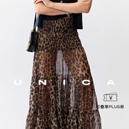 UNICA/精致復古_桑蠶絲喬其干爽飄逸巴黎豹司馬克連衣裙半裙 【巴黎豹】半身裙100%桑蠶絲 L 【現貨48小時(shí)發(fā)】