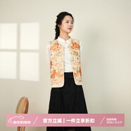 布符冬季新款花開(kāi)富貴重工刺繡馬甲一字盤(pán)扣日常保暖女裝 夢(mèng)白 L