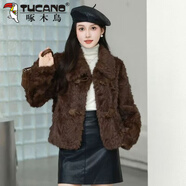 啄木鳥(niǎo)（TUCANO）26秋冬加厚新款環(huán)保短款仿兔毛皮草上衣外套毛毛衣小香風(fēng)新年戰袍 深咖色 S -80-95