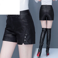 皮爾卡丹（pierre cardin）皮裙褲女秋冬2024新款高腰pu皮裙時(shí)尚外穿松緊腰皮短褲a字靴褲裙 99911#黑色 28/L