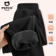 小豬班納（PEPCO）兒童加絨褲子冬季2025新款女童休閑褲男童保暖運動(dòng)褲大童衛褲加厚 【薄絨常規款】黑/純色 140 【推薦體重56-68】