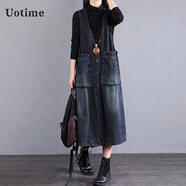 ANBIEM大碼牛仔馬甲連衣裙女中長(cháng)款2025春裝韓街頭時(shí)尚大口袋馬夾背帶裙 藍色 L  碼【125-140斤】