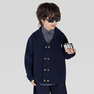 巧米兔（QIAOMITU）童裝男童針織開(kāi)衫時(shí)尚學(xué)院風(fēng)雙排扣毛衣外套中大童洋氣男孩冬季潮 38511藏青 120