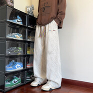 TUCANO男士加絨褲子秋冬季新款男士休閑褲寬松直筒燈芯絨潮流長(cháng)褲子男 米白 M (建議90-105斤)