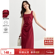 尚都比拉法式高級感連衣裙女秋季赫本風(fēng)長(cháng)款氣質(zhì)A字裙抽褶收腰顯瘦背帶裙