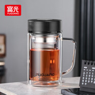 富光高硼硅玻璃杯大容量帶茶隔水杯便攜帶把辦公泡茶杯子辦公杯雙層