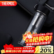膳魔師（THERMOS）雙層玻璃400ml男女水杯茶杯水紋行者帶茶漏杯TCGB-400-D-BK 黑色