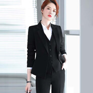 媚哥小西裝女外套職業(yè)裝秋冬季長(cháng)袖套裝正裝大學(xué)生酒店銀行西服工作服 西裝+襯衫+馬甲+褲子【四件套】 5XL 碼 【約145-155斤人穿 】