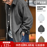 馬登工裝提花針織男士長(cháng)袖襯衫秋季寬松厚實(shí)外套職場(chǎng)通勤免燙襯衣男 深灰 M