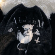 歐昵雪美式惡魔復古貓咪破洞萬(wàn)圣節毛衣設計寬松秋冬季水貂針織衫上衣女 黑色 S 建議80-95斤