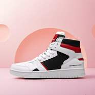 李寧2022秋季新款男子高幫板鞋小白鞋防滑耐磨休閑鞋AGCN285 AGCN285-3 標準白/公牛紅 41