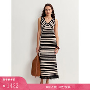 Fabrique針織V領(lǐng)無(wú)袖長(cháng)款連衣裙2025新品橫條紋沙灘波嬉吊帶裙 連衣裙 S