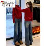 啄木鳥(niǎo)（TUCANO）今年流行新年紅色針織毛衣女2026冬季新款半高領(lǐng)顯瘦內搭打底開(kāi)衫 紅色針織衫 XL 建議 115-125斤