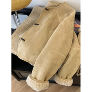 第喜武小羊絨圓領(lǐng)晚秋女性短外套2026新熱風(fēng)格秋冬毛皮融合韓國風(fēng)格小羊 卡其色 【原創(chuàng  )高品質(zhì)】 S 【源頭工廠(chǎng)直發(fā)】