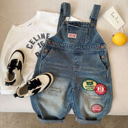 所甄兒童背帶褲2026春秋新款男童字母褲子破洞潮寶寶做舊牛仔褲女洋氣 圖片色 120 (M) c
