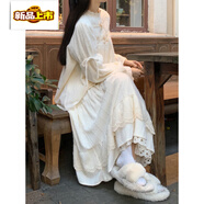 恒源祥2025新款森系毛呢半裙白色蛋糕裙半身裙女秋冬蕾絲長(cháng)裙日系春秋小 米色 均碼