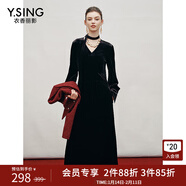 衣香麗影黑色飄帶絲絨連衣裙女冬裝新款法式赫本風(fēng)宴會(huì )裙子 黑色 S