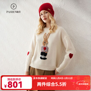 帕什羊絨衫女100%山羊絨圓領(lǐng)兔子提花寬松重磅加厚毛衣AT-6048 白色 L