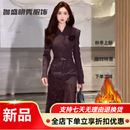 美安嘉秋冬新款加絨加厚高端精致氣質(zhì)小香風(fēng)感外穿收腰打底裙女 深棕色 2XL 130-145斤