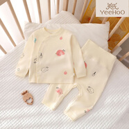 英氏（YEEHOO）嬰兒睡衣純棉秋衣秋褲春秋季高腰護肚免脫分體套裝寶寶冬季打底 粉色小鳥(niǎo)-_褲子免脫_純棉 66 【建議寶寶身高62CM內_體重15斤內】