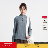 幻走（MOVEUP）2025冬季新款.FUN系列小高領(lǐng)撞色紐扣休閑短款T恤女 花灰 L