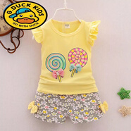 G.duck女寶寶夏裝新款韓版女童套小童衣服短袖套裝0-1-3歲2洋氣童裝 棒棒糖套裝黃色 90