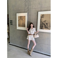 依樂(lè )琦老錢(qián)風(fēng)千金套裝女秋季法式氣質(zhì)正肩長(cháng)袖襯衫仙女蛋糕半身裙 杏色套裝 S