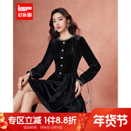 IEF/愛(ài)依服2025秋冬新款天鵝絨連衣裙女優(yōu)雅氣質(zhì)千金風(fēng)miu系穿搭 黑 S