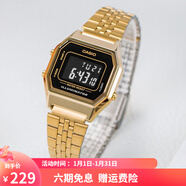卡西歐（CASIO）手表 經(jīng)典方塊小金表時(shí)尚ins復古男表女表情侶表夜光電子表 LA680WGA-1BD 28mm表盤(pán)