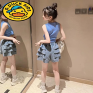 G.duck女童裙褲夏裝韓版新款兒童薄款褲子女孩小童牛仔短褲夏季外穿童裝 淺藍色 80