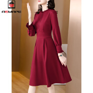 AEMAPE法式紅色連衣裙顯瘦高級感女裝2026新款春夏季高端宴會(huì )時(shí)尚氣質(zhì) 酒紅色 L 100-115斤
