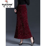 啄木鳥(niǎo)（TUCANO）酒紅色絲絨亮片半身裙女春秋新款高腰顯瘦氣質(zhì)長(cháng)款時(shí)尚a字魚(yú)尾裙 通用 均碼
