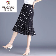 啄木鳥(niǎo)（TUCANO）波點(diǎn)雪紡魚(yú)尾裙女夏季不規則包裙2025年新款顯瘦中長(cháng)款半身裙薄款 黑白波點(diǎn) M 27 二尺